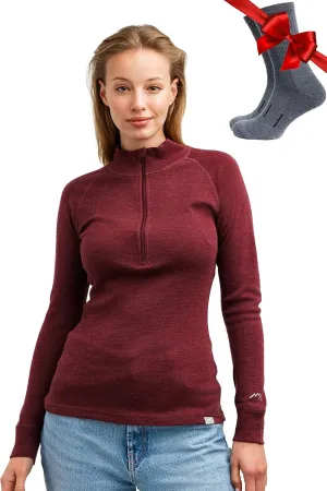 Merino Wool Base Layer Women - 100% Merino Half Zip Sweater Women Lite, Midweight, Heavyweight Thermal Shirts and Socks