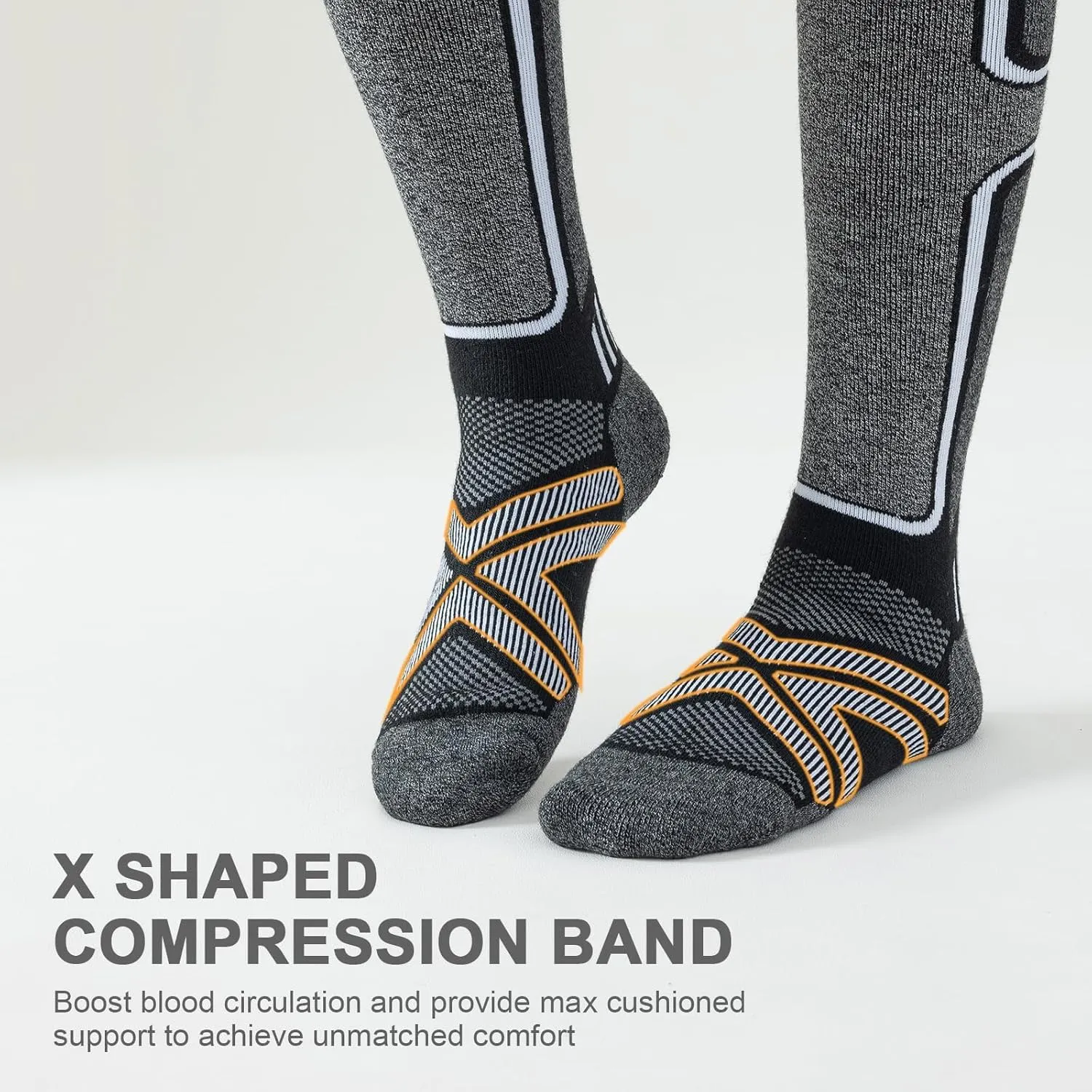 Merino Wool Ski Socks Women Men,2 Pairs Knee High Winter Warm Skiing Socks Performance Thermal Snowboarding Socks