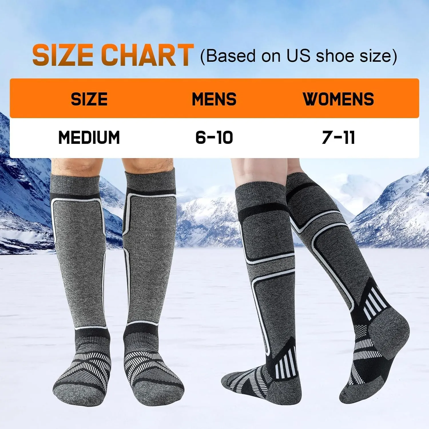 Merino Wool Ski Socks Women Men,2 Pairs Knee High Winter Warm Skiing Socks Performance Thermal Snowboarding Socks