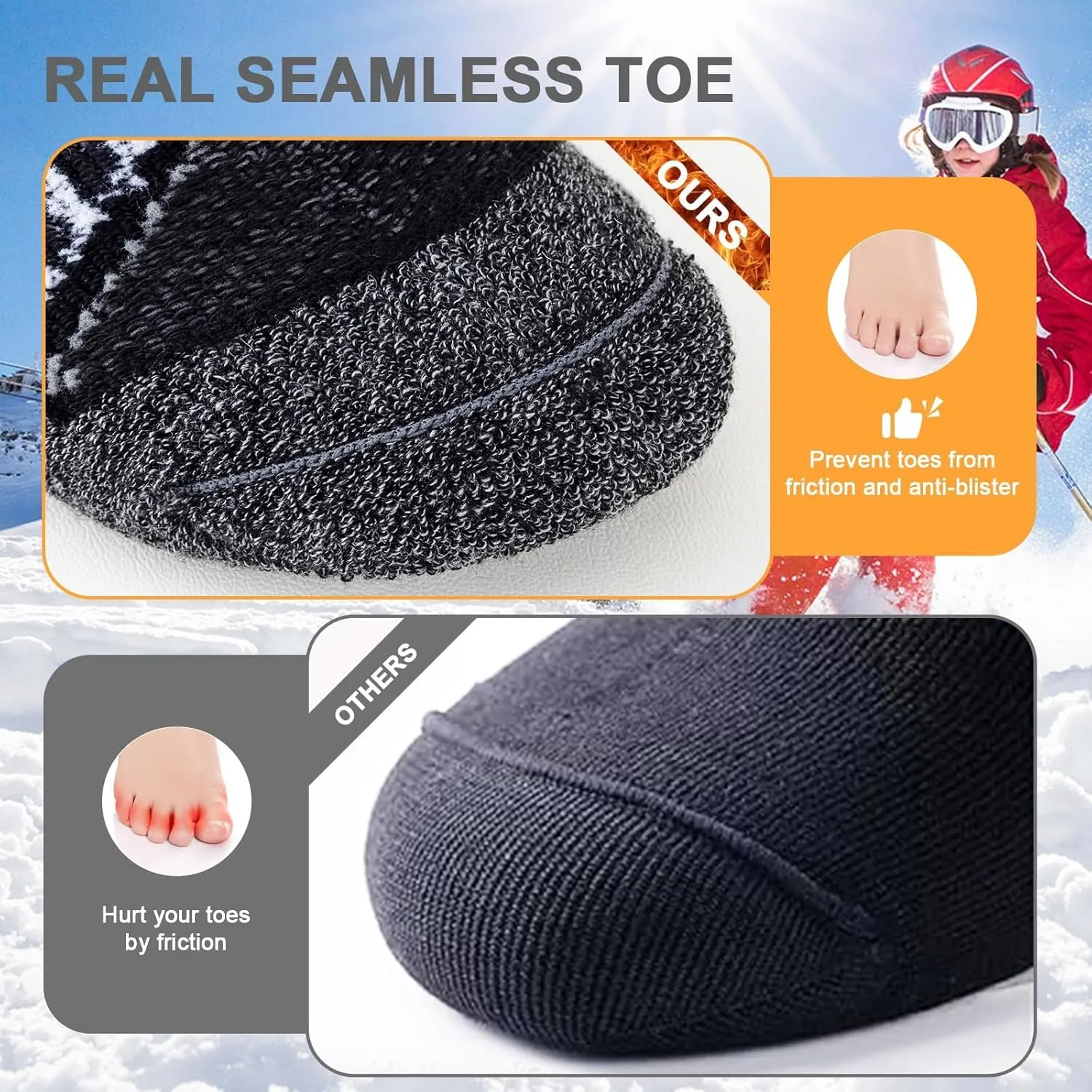 Merino Wool Ski Socks Women Men,2 Pairs Knee High Winter Warm Skiing Socks Performance Thermal Snowboarding Socks