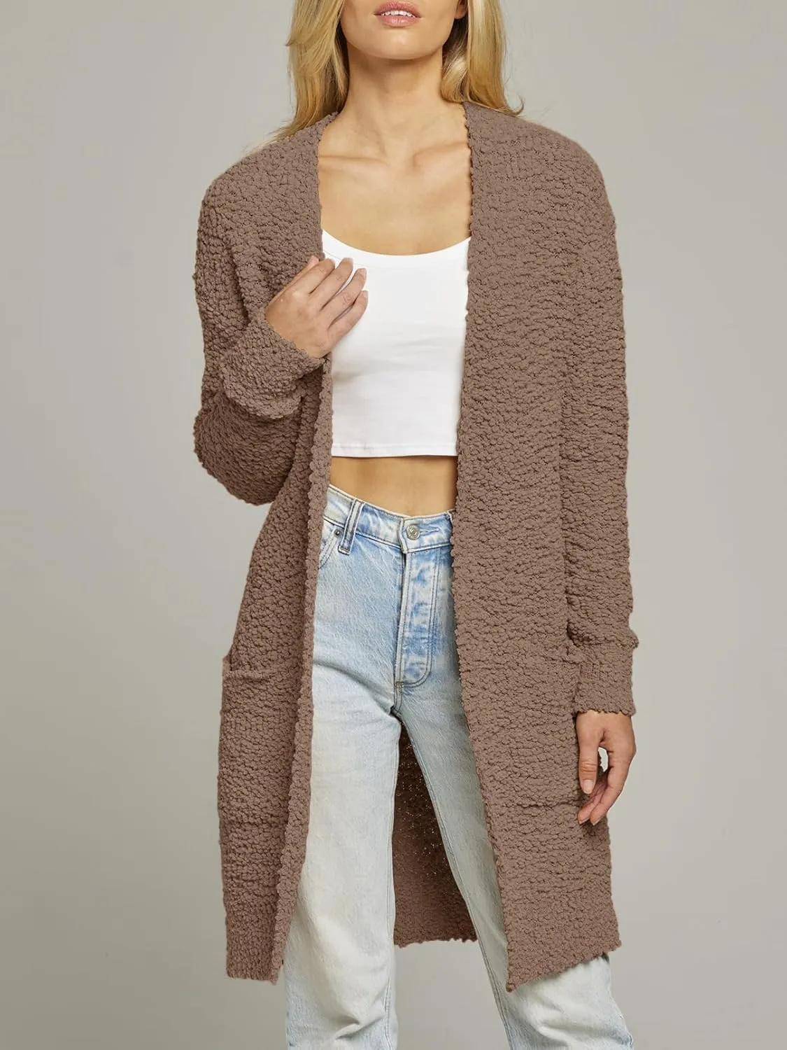 MEROKEETY Women's Long Sleeve Soft Chunky Knit Sweater Open Front Cardigans Outwear Coat