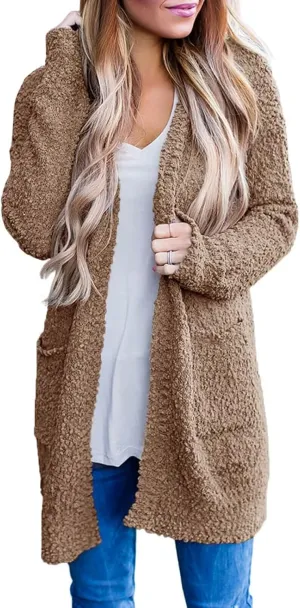 MEROKEETY Women's Long Sleeve Soft Chunky Knit Sweater Open Front Cardigans Outwear Coat