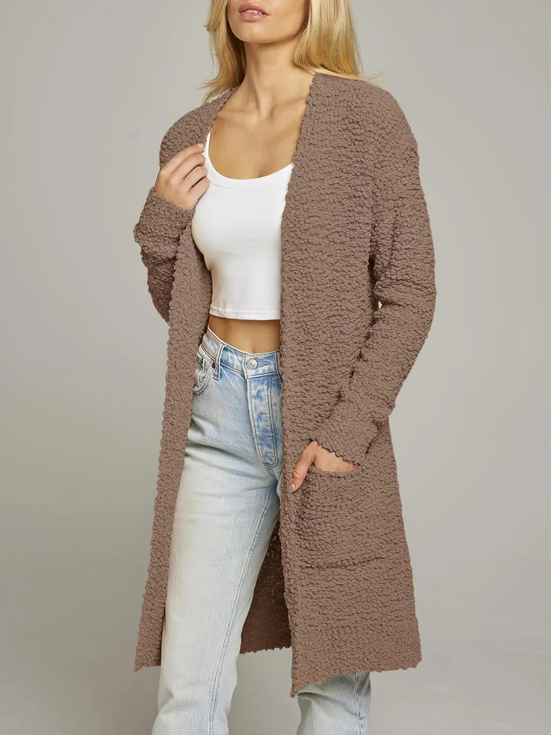 MEROKEETY Women's Long Sleeve Soft Chunky Knit Sweater Open Front Cardigans Outwear Coat
