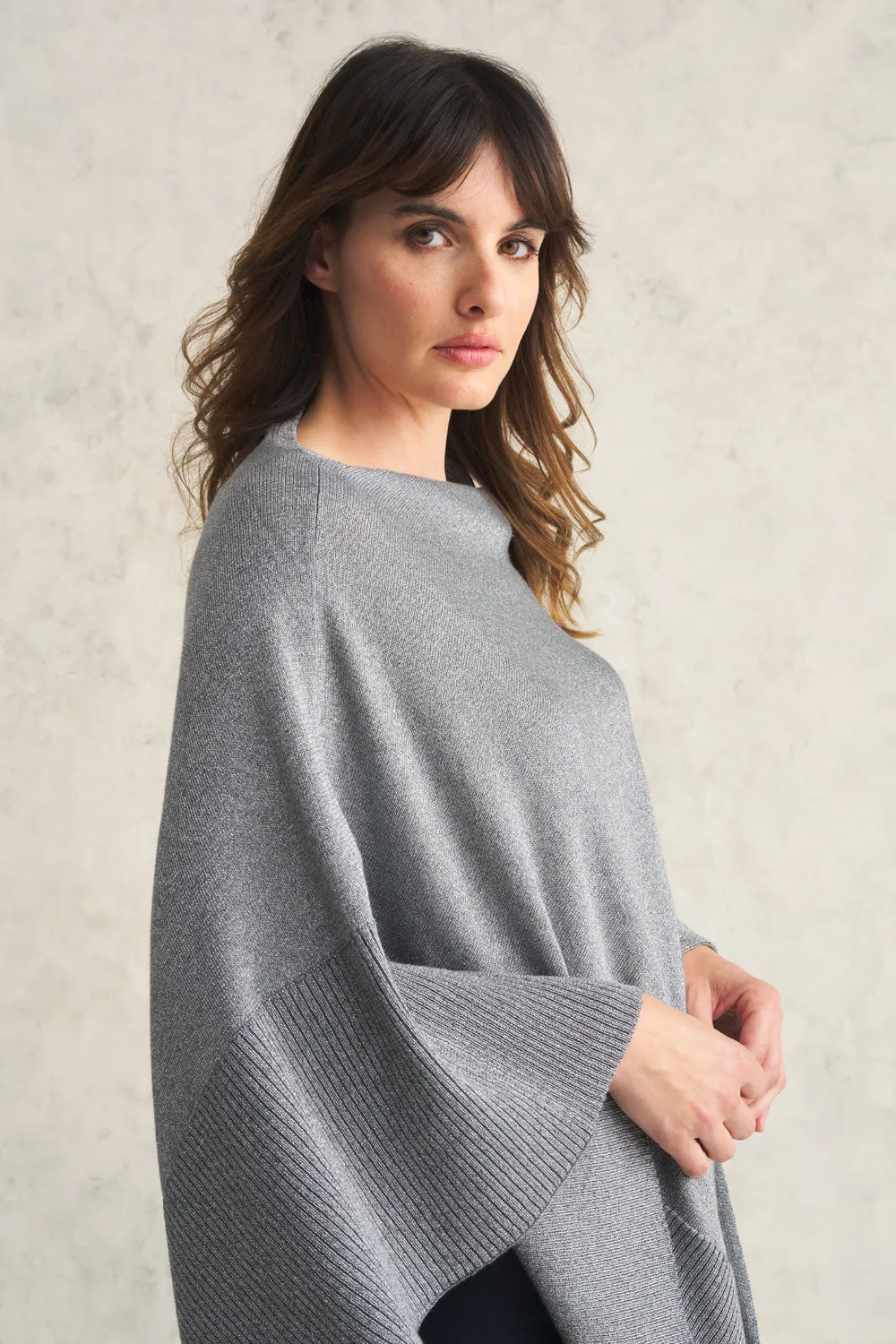 Metallic Merino Poncho - Metallic Silver