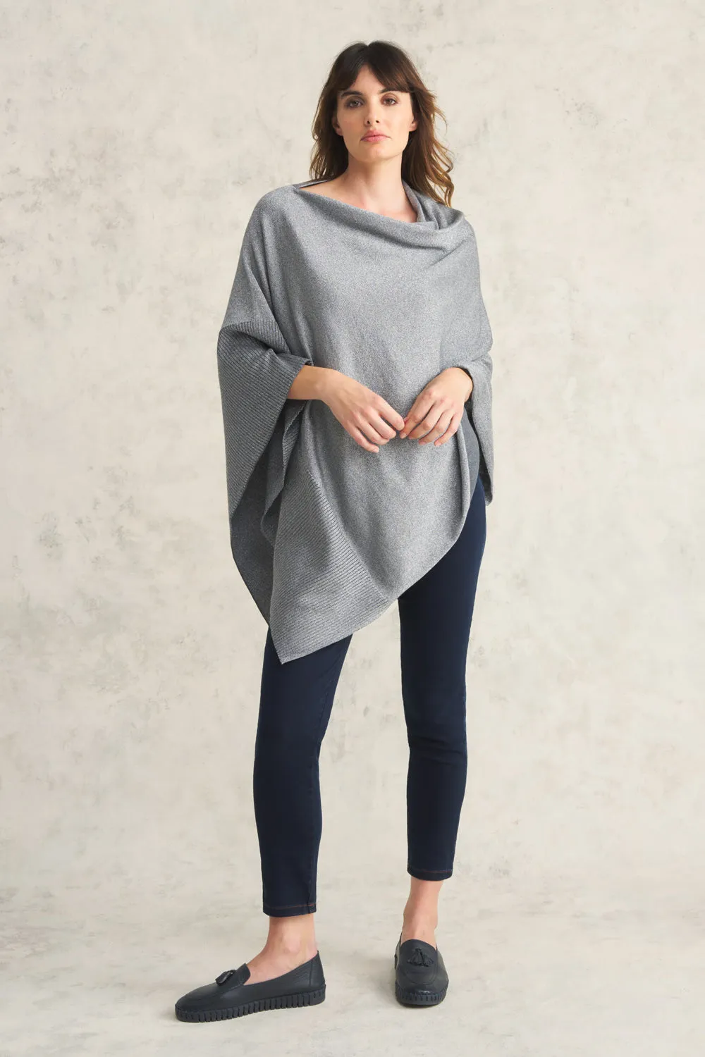 Metallic Merino Poncho - Metallic Silver