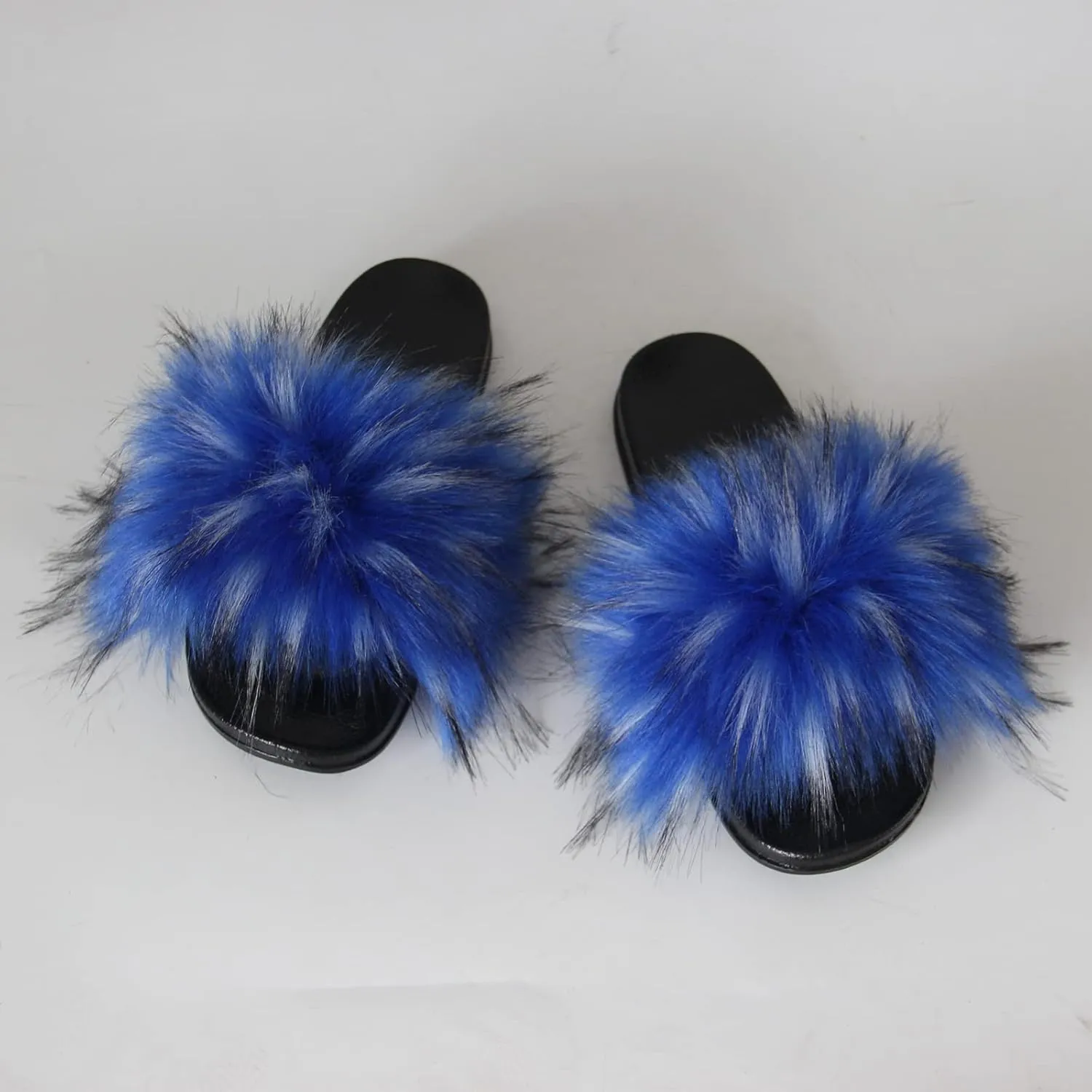 MH Bailment Womens Furry Fluffy Slippers Faux Fur House Slippers Open Toe Fuzzy Slides Soft Flat Slip On Sandals for Indoor Outdoor