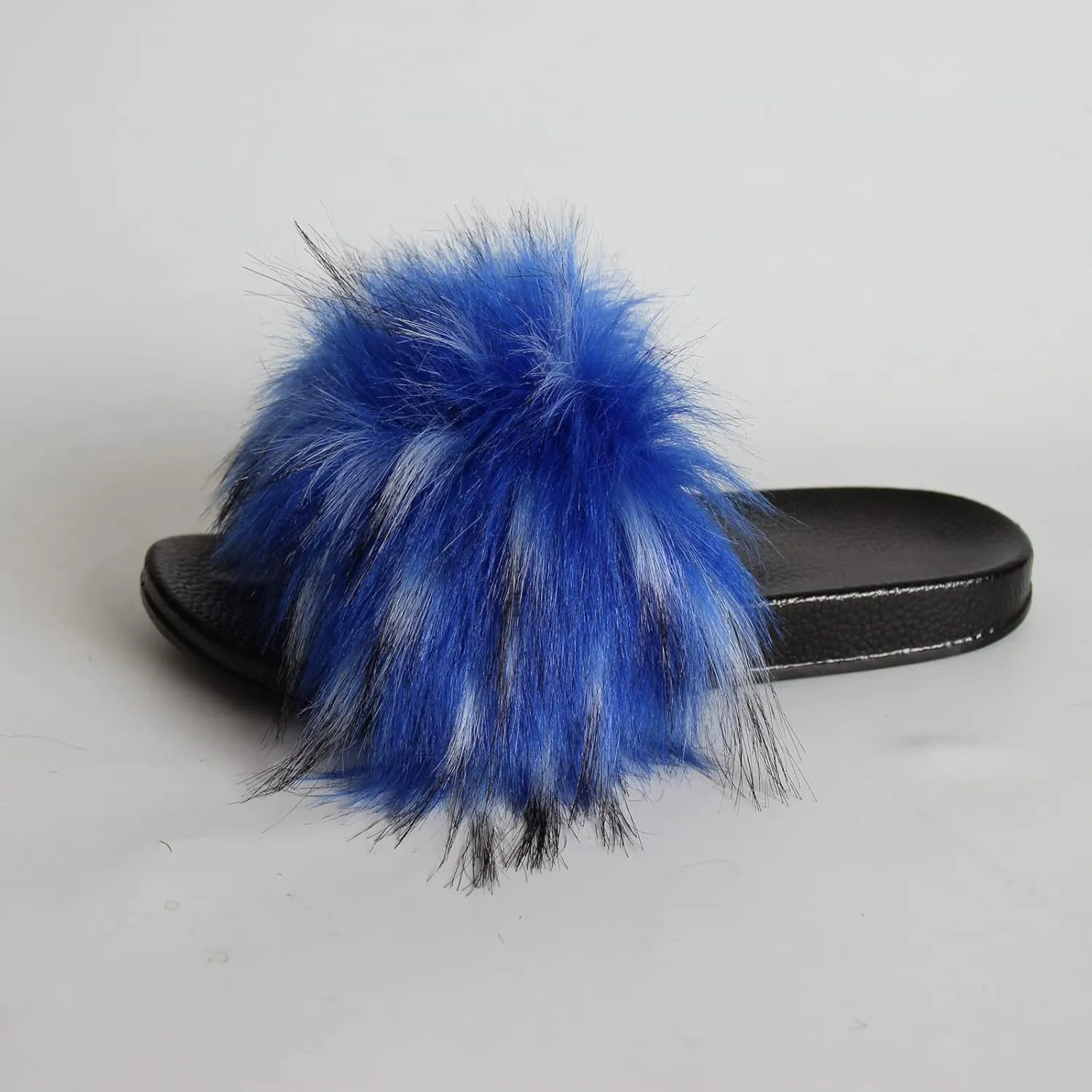 MH Bailment Womens Furry Fluffy Slippers Faux Fur House Slippers Open Toe Fuzzy Slides Soft Flat Slip On Sandals for Indoor Outdoor