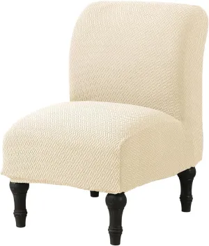 MIFXIN Armless Accent Chair Cover Knitted Stretch Slipper Chair Couch Slipcover Removable Washable Furniture Protector Covers for Living Room Bedroom Hotel (Jacquard Beige)