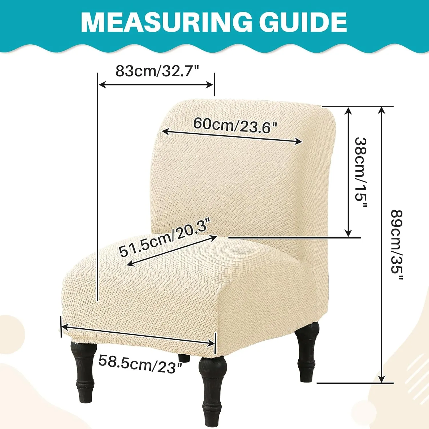 MIFXIN Armless Accent Chair Cover Knitted Stretch Slipper Chair Couch Slipcover Removable Washable Furniture Protector Covers for Living Room Bedroom Hotel (Jacquard Beige)