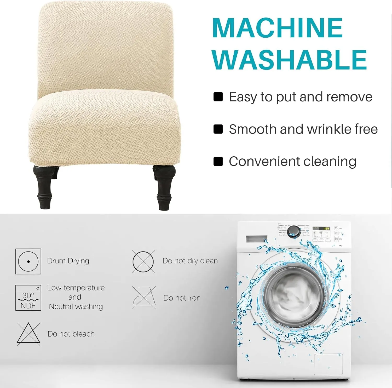 MIFXIN Armless Accent Chair Cover Knitted Stretch Slipper Chair Couch Slipcover Removable Washable Furniture Protector Covers for Living Room Bedroom Hotel (Jacquard Beige)
