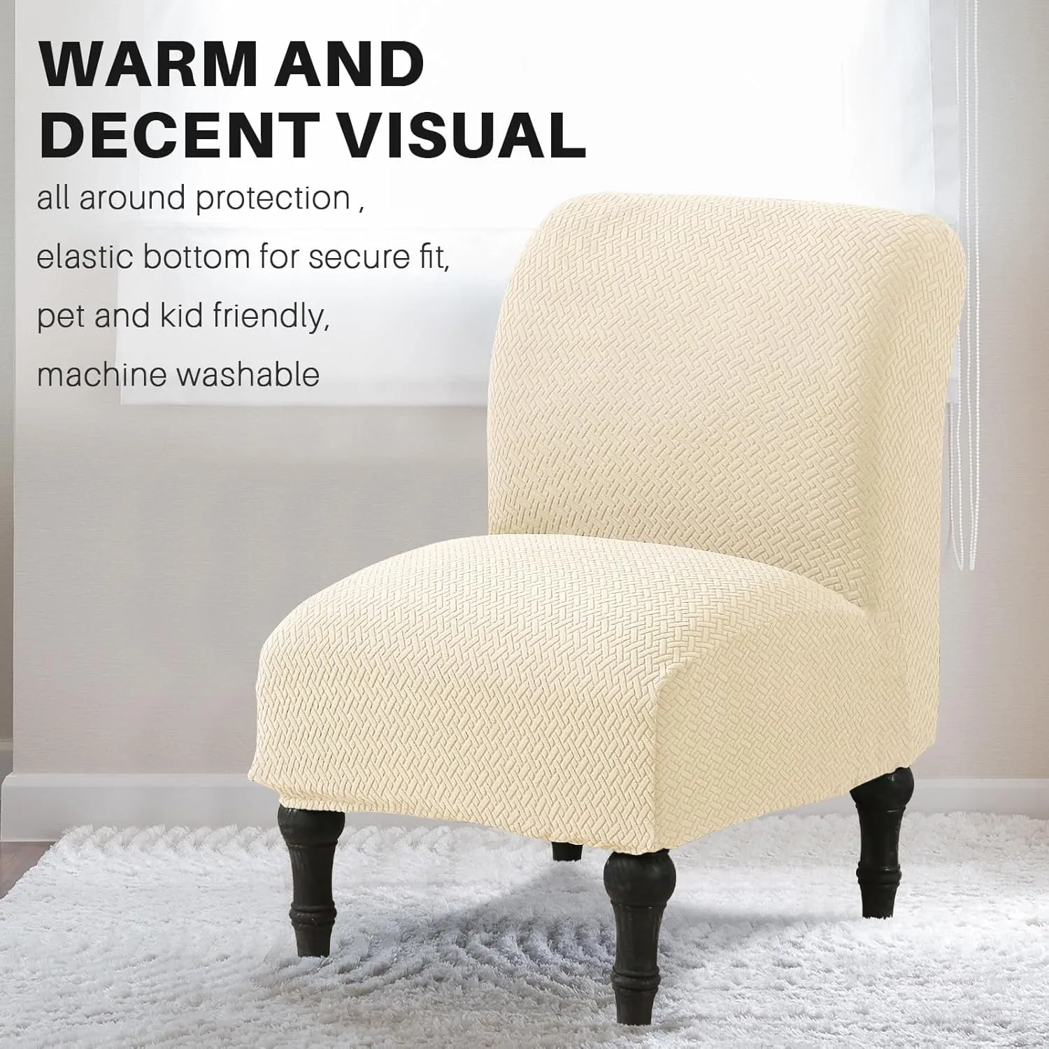 MIFXIN Armless Accent Chair Cover Knitted Stretch Slipper Chair Couch Slipcover Removable Washable Furniture Protector Covers for Living Room Bedroom Hotel (Jacquard Beige)
