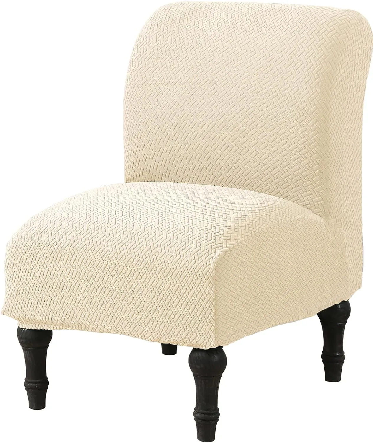 MIFXIN Armless Accent Chair Cover Knitted Stretch Slipper Chair Couch Slipcover Removable Washable Furniture Protector Covers for Living Room Bedroom Hotel (Jacquard Beige)