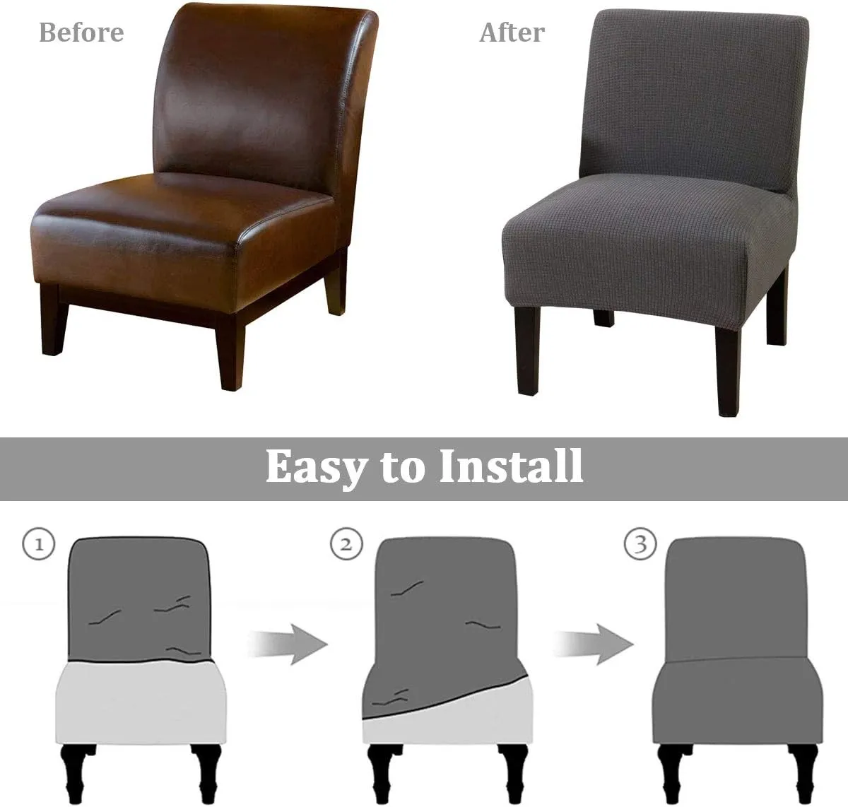 MIFXIN Armless Accent Chair Cover Stretch Jacquard Slipper Chair Slipcover Removable Washable Chair Furniture Protector for Living Room Bedroom Hotel (Silver Grey, 2 Pack)