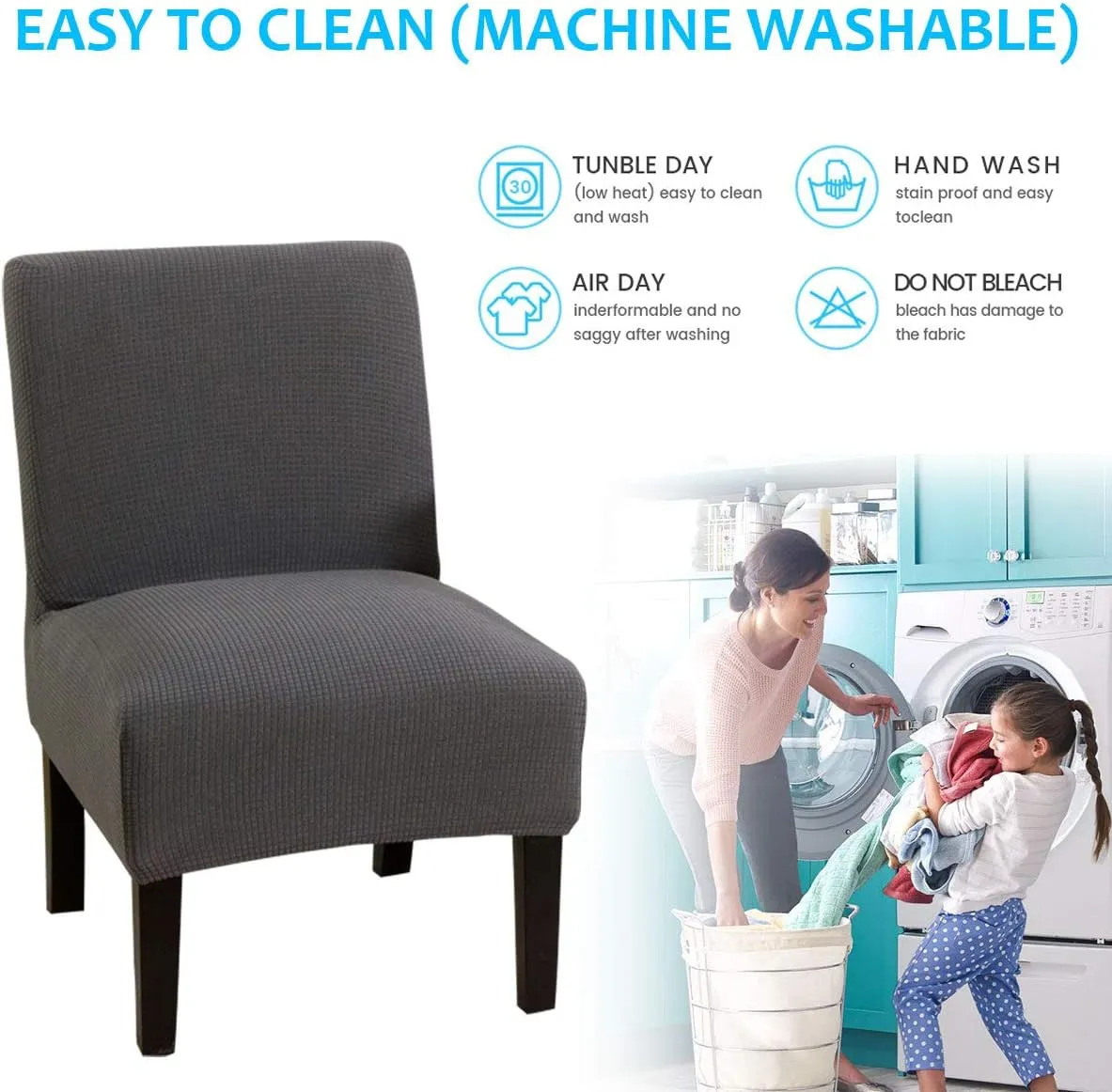 MIFXIN Armless Accent Chair Cover Stretch Jacquard Slipper Chair Slipcover Removable Washable Chair Furniture Protector for Living Room Bedroom Hotel (Silver Grey, 2 Pack)