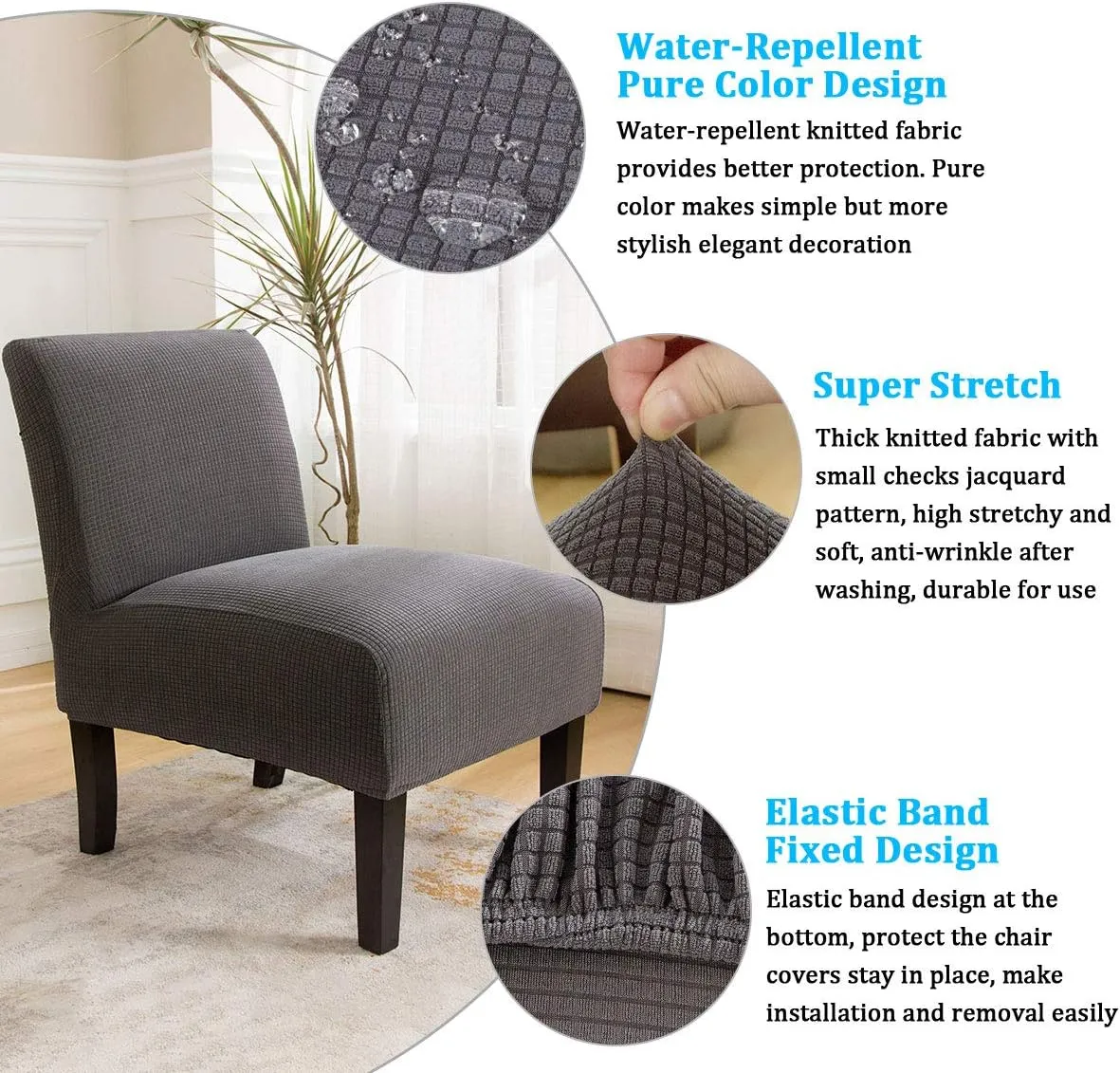 MIFXIN Armless Accent Chair Cover Stretch Jacquard Slipper Chair Slipcover Removable Washable Chair Furniture Protector for Living Room Bedroom Hotel (Silver Grey, 2 Pack)