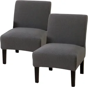 MIFXIN Armless Accent Chair Cover Stretch Jacquard Slipper Chair Slipcover Removable Washable Chair Furniture Protector for Living Room Bedroom Hotel (Silver Grey, 2 Pack)