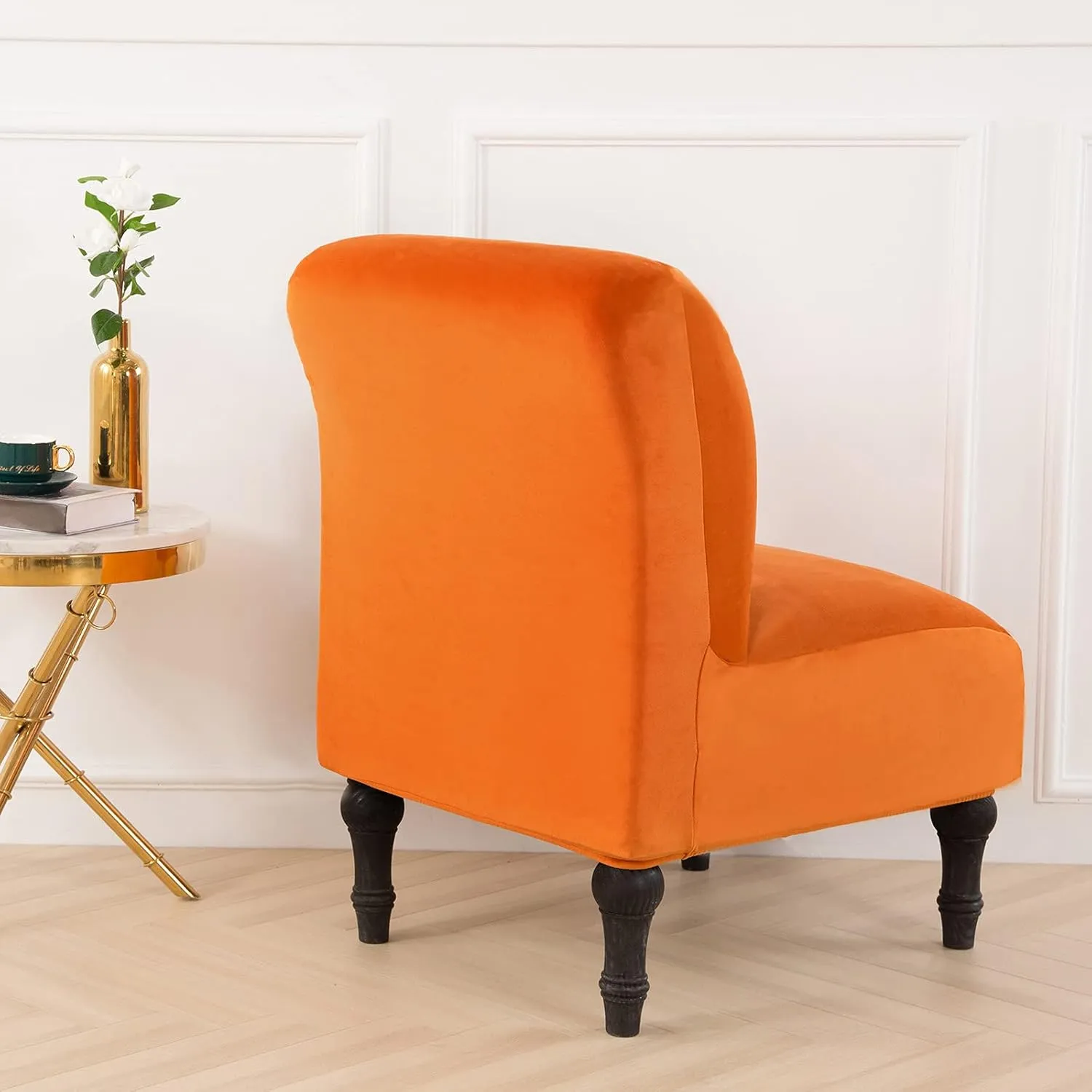 MIFXIN Armless Accent Chair Covers Stretch Slipper Chair Couch Slipcovers Removable Washable Furniture Protector Covers for Living Room Bedroom Home Hotel (Velvet Orange)
