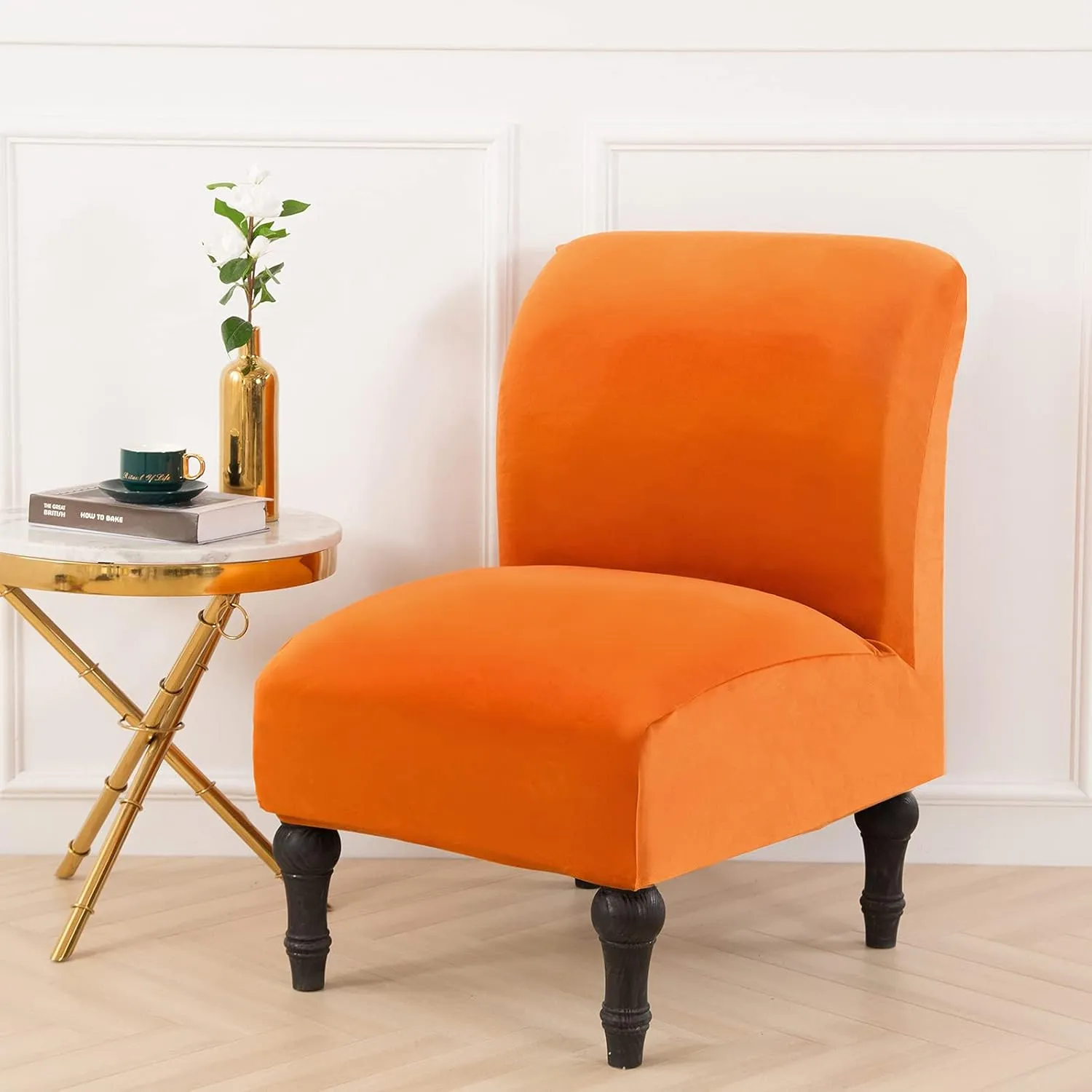 MIFXIN Armless Accent Chair Covers Stretch Slipper Chair Couch Slipcovers Removable Washable Furniture Protector Covers for Living Room Bedroom Home Hotel (Velvet Orange)