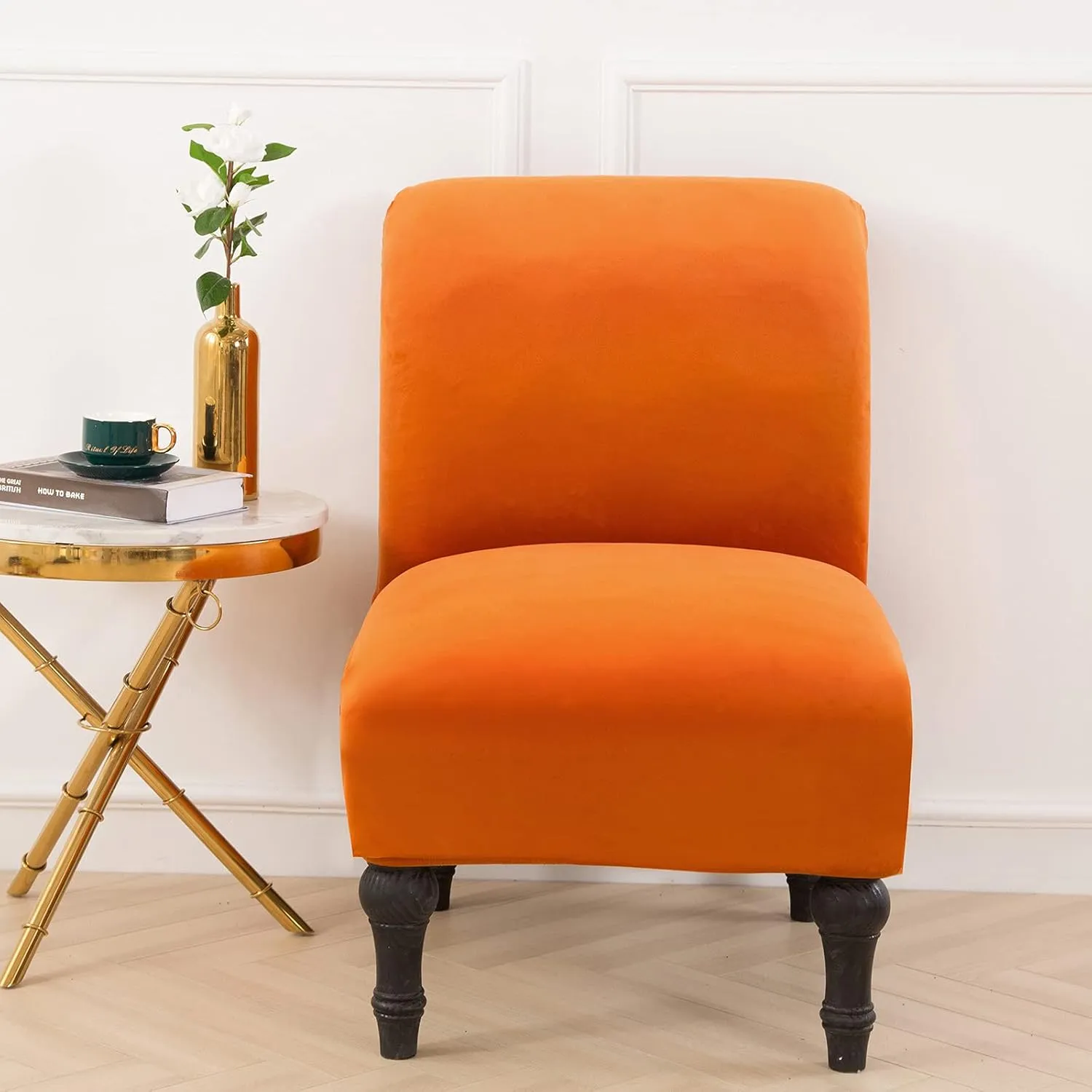 MIFXIN Armless Accent Chair Covers Stretch Slipper Chair Couch Slipcovers Removable Washable Furniture Protector Covers for Living Room Bedroom Home Hotel (Velvet Orange)
