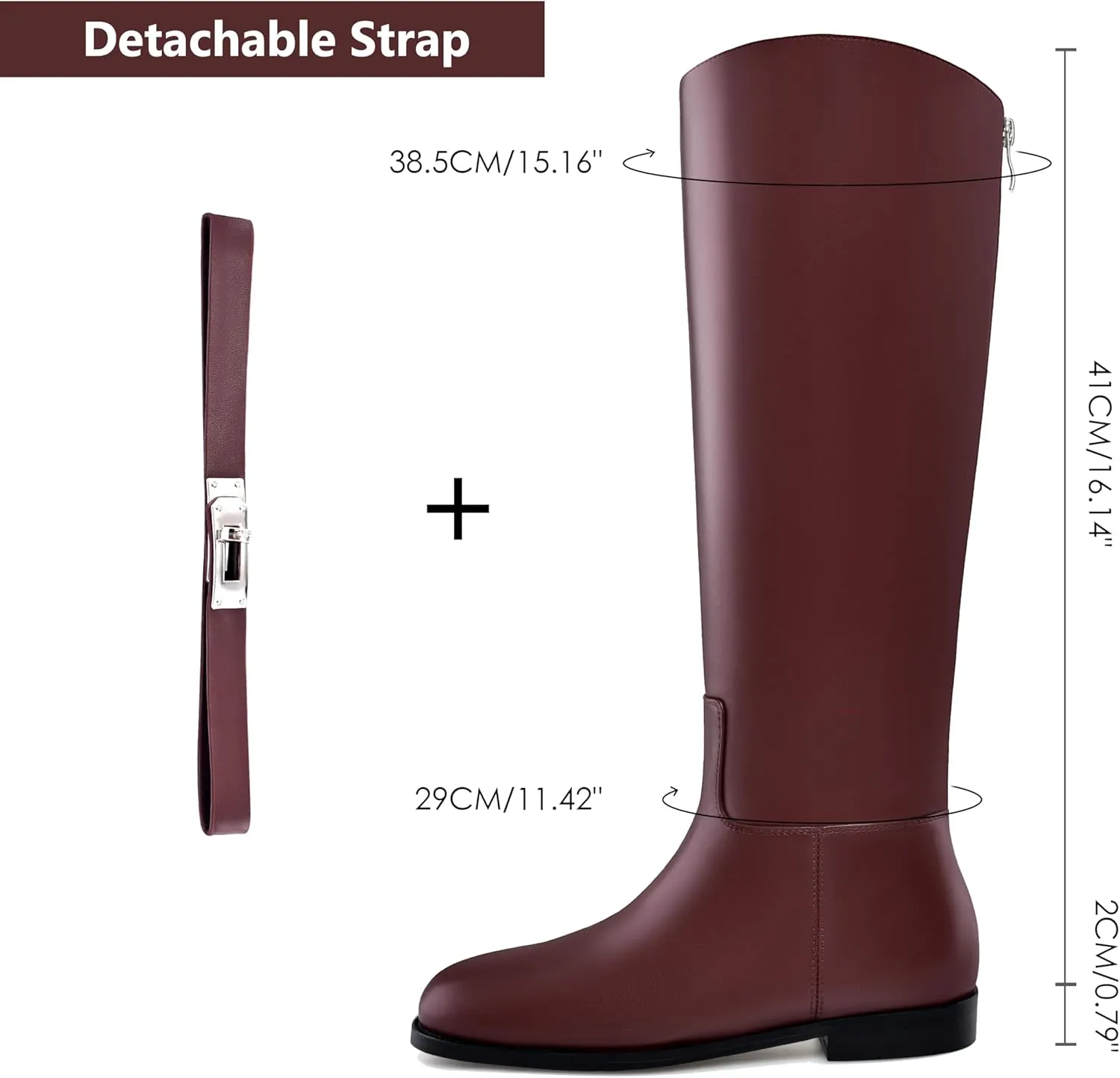 MIRAAZZURRA Flat Knee High Boots Women Round Toe Tall Flat Boots with Buckle Back Zipper Womens Riding Boots