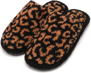 MIRMARU Women’s Animal Print Comfort Fluffy Fuzzy Slip-on House Slippers Open Toe Cross Band Indoor Outdoor Non-Slip Slippers for Women