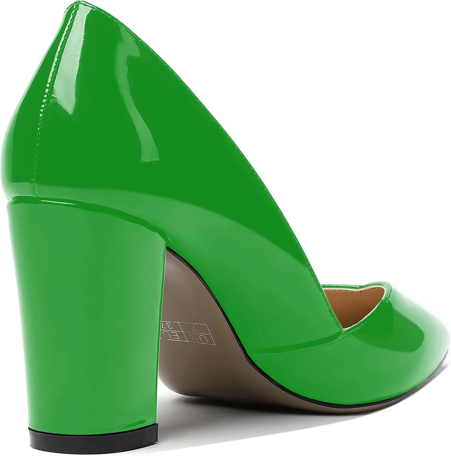 MODENCOCO Women's Pointed Toe Slip On Patent Cut Out Block High Heel Pumps Shoes 3.5 Inch