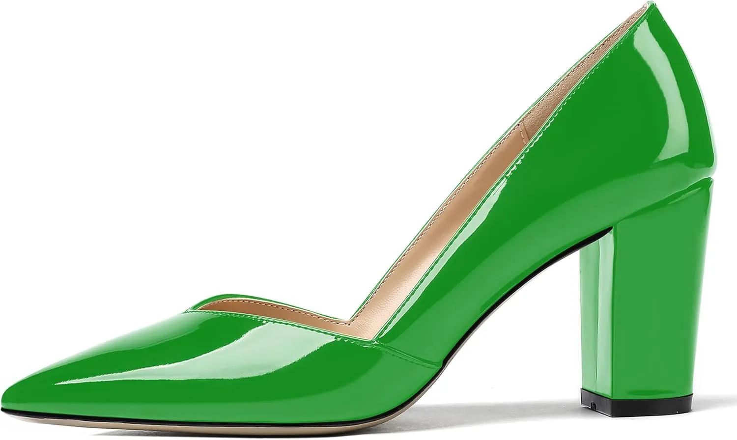MODENCOCO Women's Pointed Toe Slip On Patent Cut Out Block High Heel Pumps Shoes 3.5 Inch