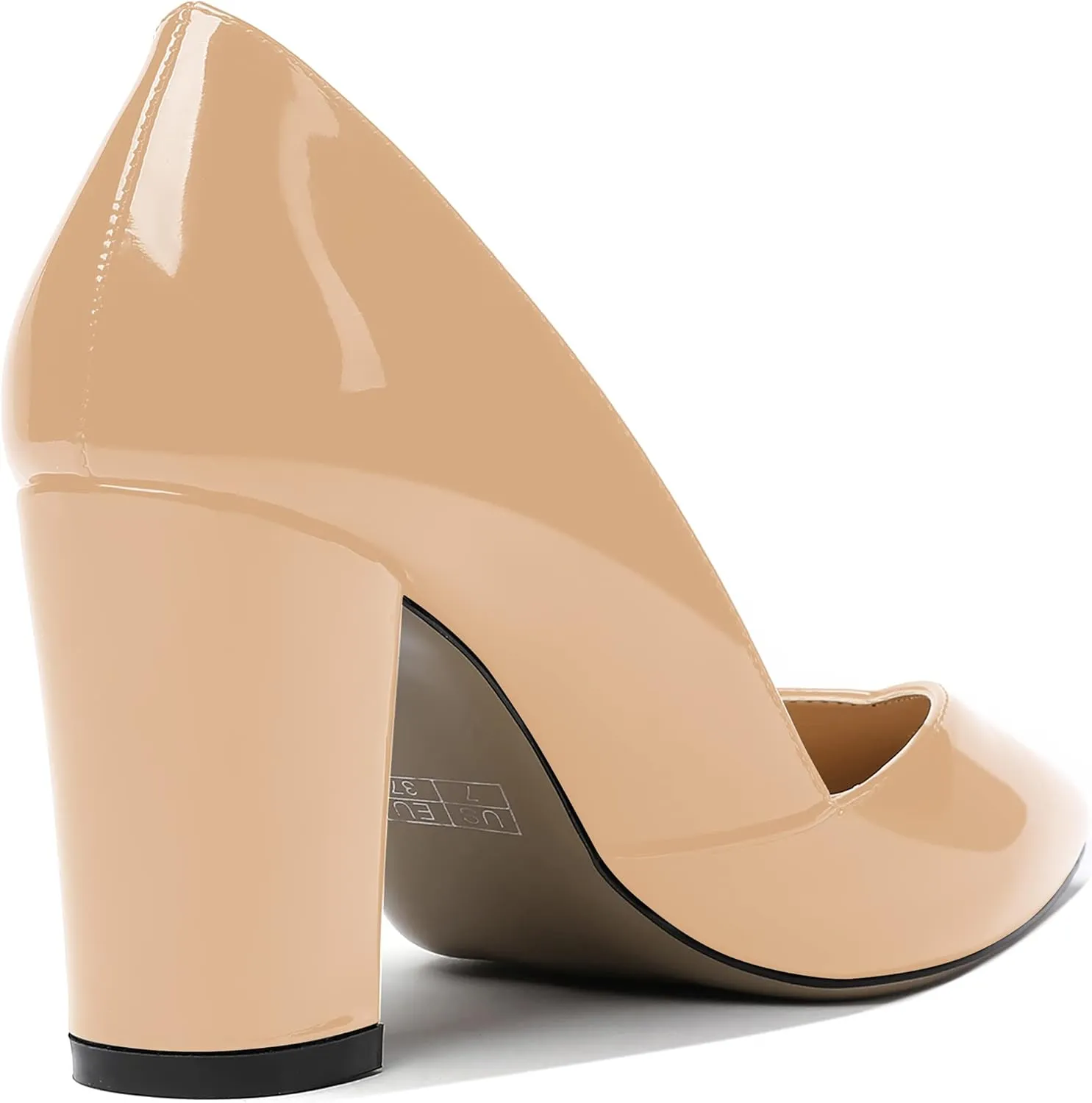 MODENCOCO Women's Pointed Toe Slip On Patent Cut Out Block High Heel Pumps Shoes 3.5 Inch