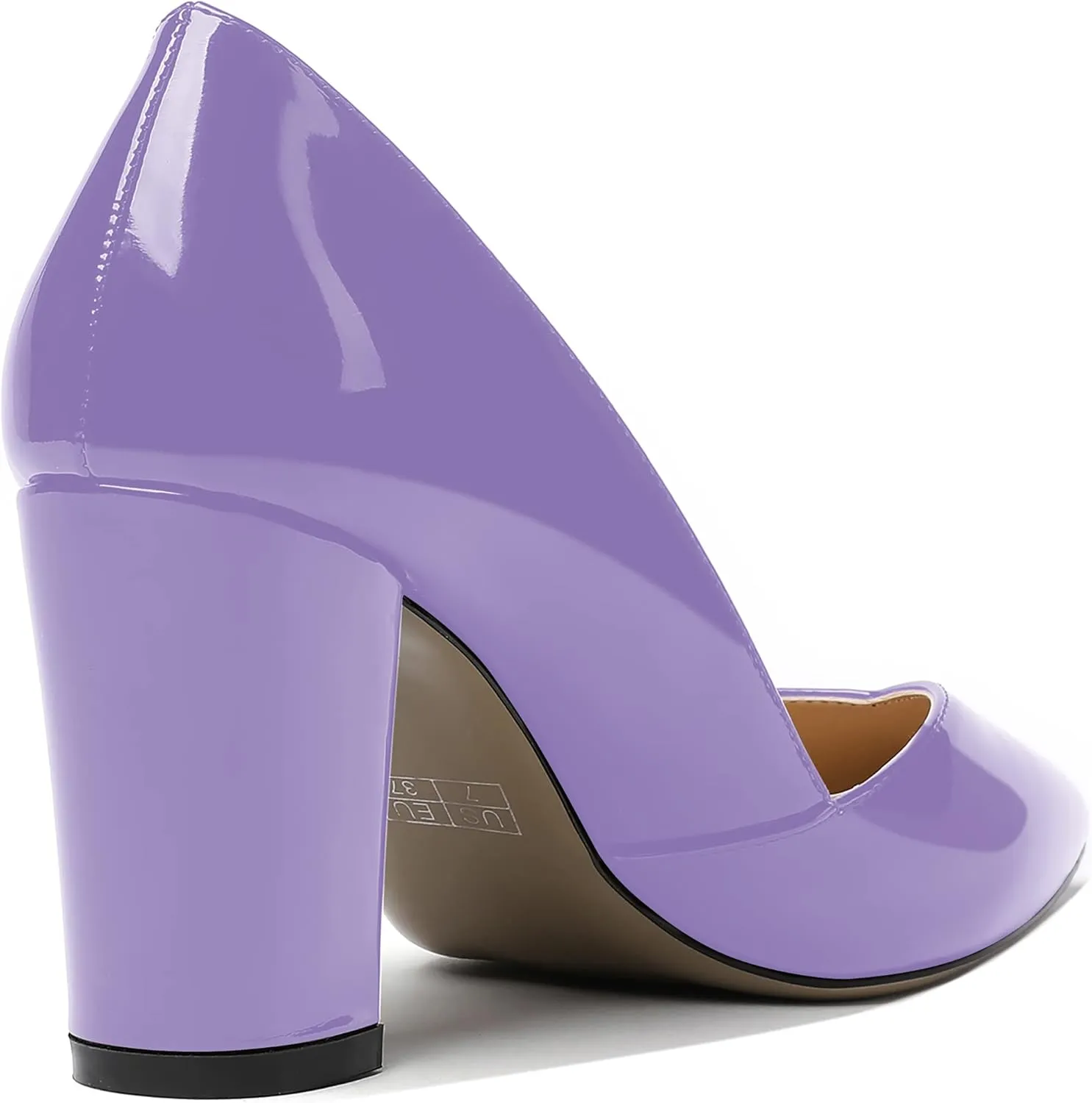 MODENCOCO Women's Pointed Toe Slip On Patent Cut Out Block High Heel Pumps Shoes 3.5 Inch