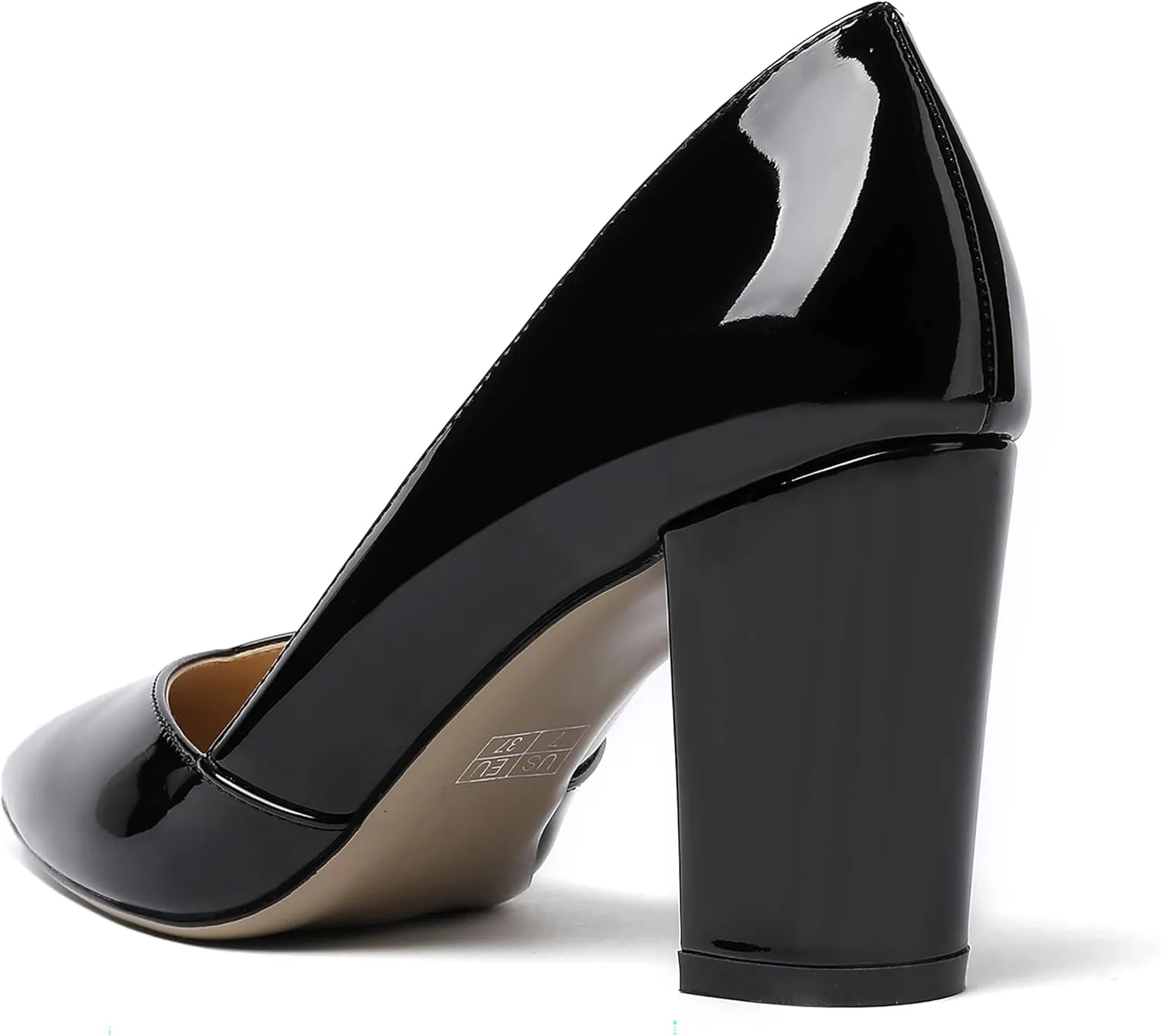 MODENCOCO Women's Pointed Toe Slip On Patent Cut Out Block High Heel Pumps Shoes 3.5 Inch