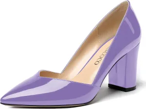 MODENCOCO Women's Pointed Toe Slip On Patent Cut Out Block High Heel Pumps Shoes 3.5 Inch