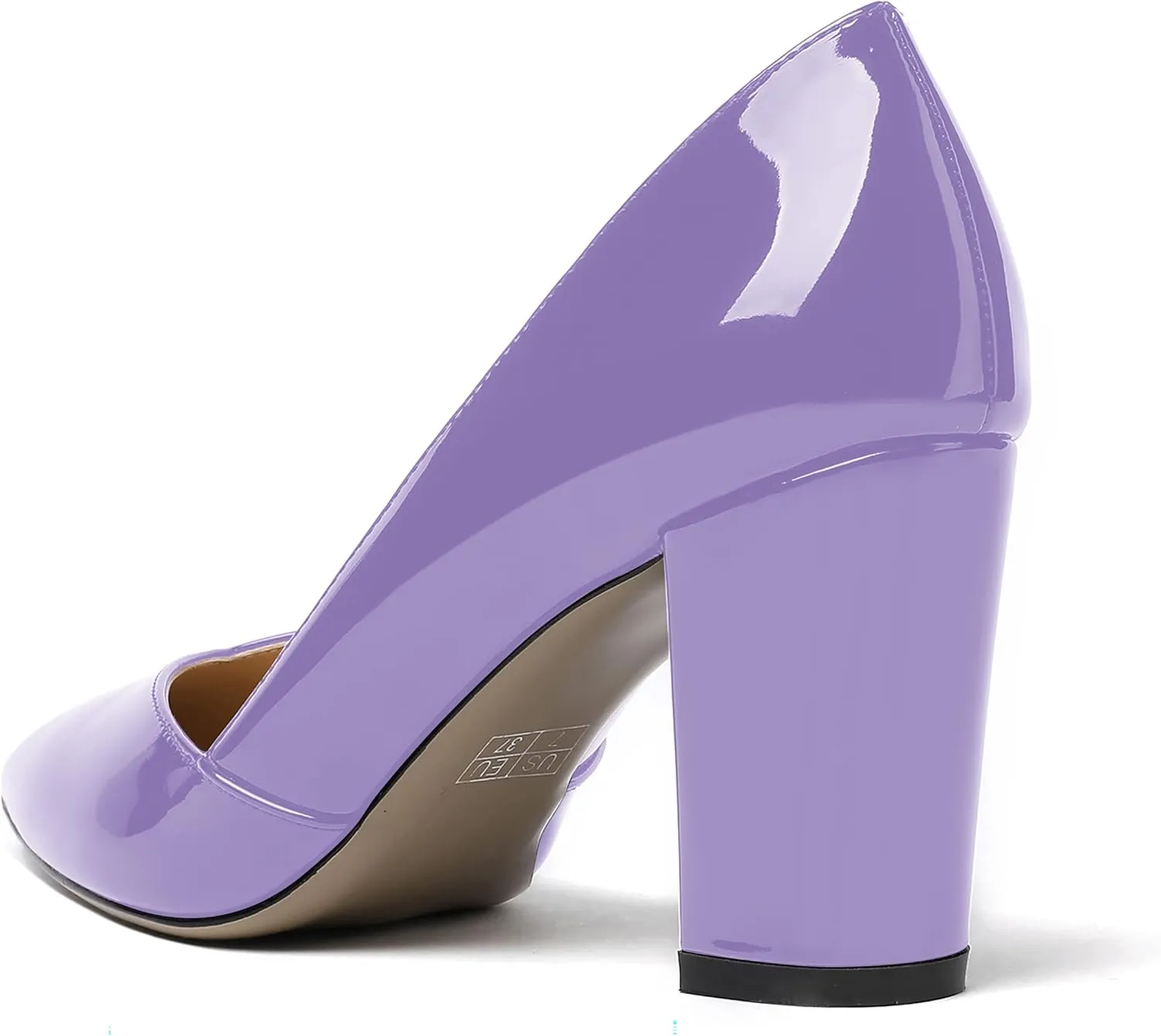 MODENCOCO Women's Pointed Toe Slip On Patent Cut Out Block High Heel Pumps Shoes 3.5 Inch