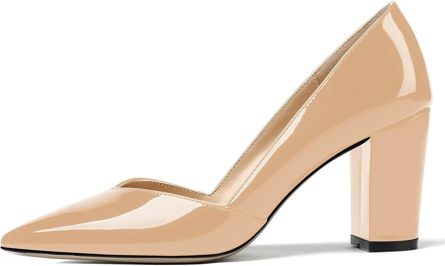 MODENCOCO Women's Pointed Toe Slip On Patent Cut Out Block High Heel Pumps Shoes 3.5 Inch