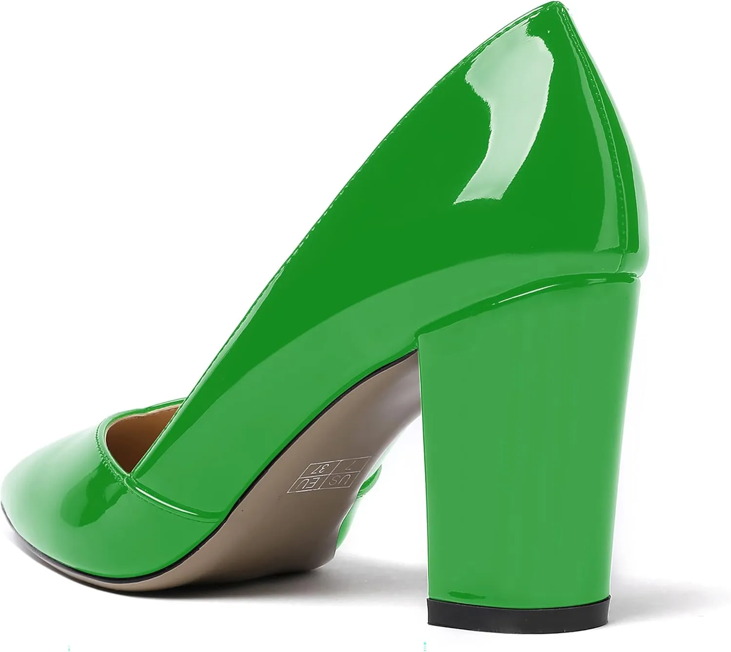 MODENCOCO Women's Pointed Toe Slip On Patent Cut Out Block High Heel Pumps Shoes 3.5 Inch