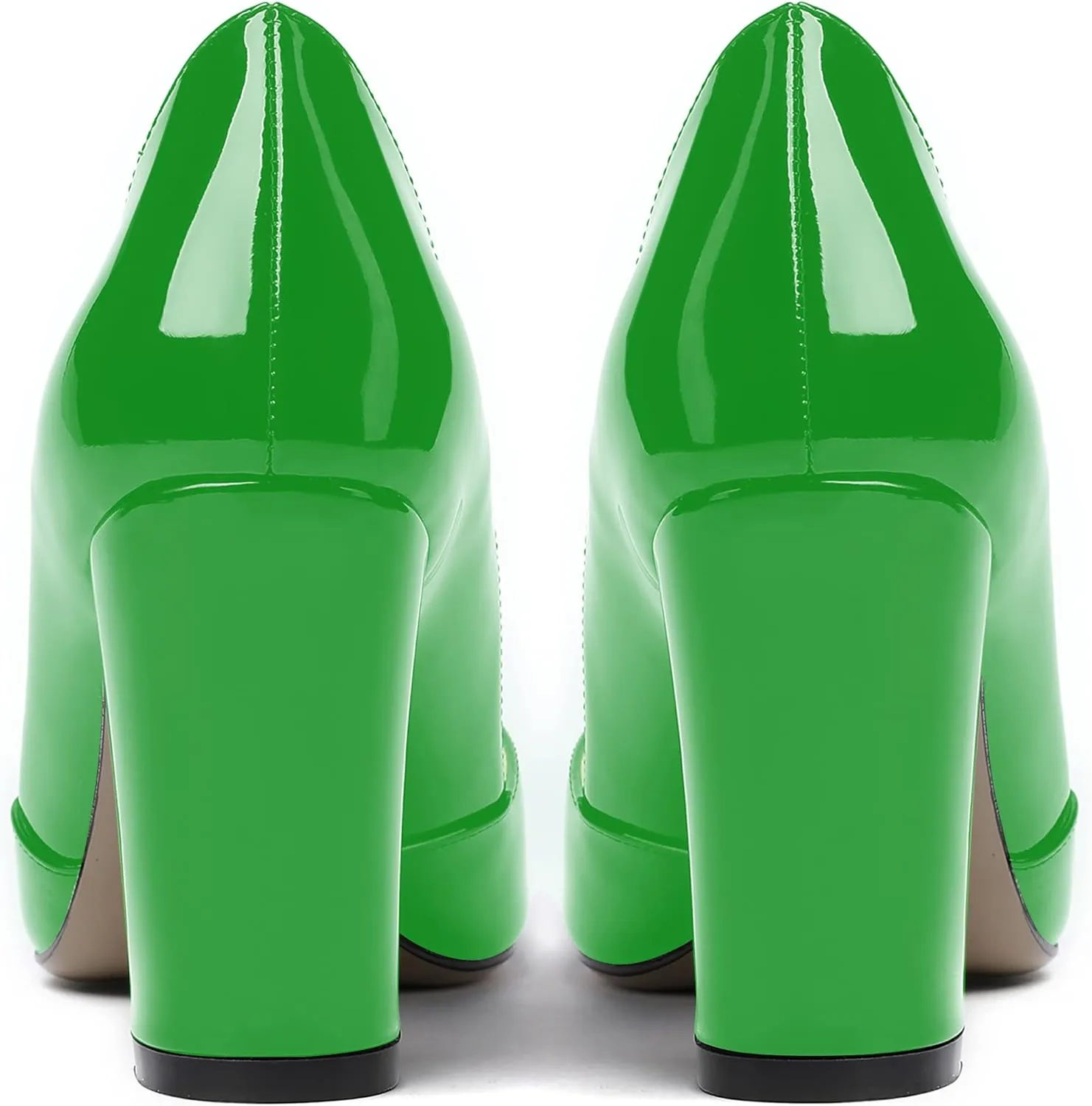 MODENCOCO Women's Pointed Toe Slip On Patent Cut Out Block High Heel Pumps Shoes 3.5 Inch