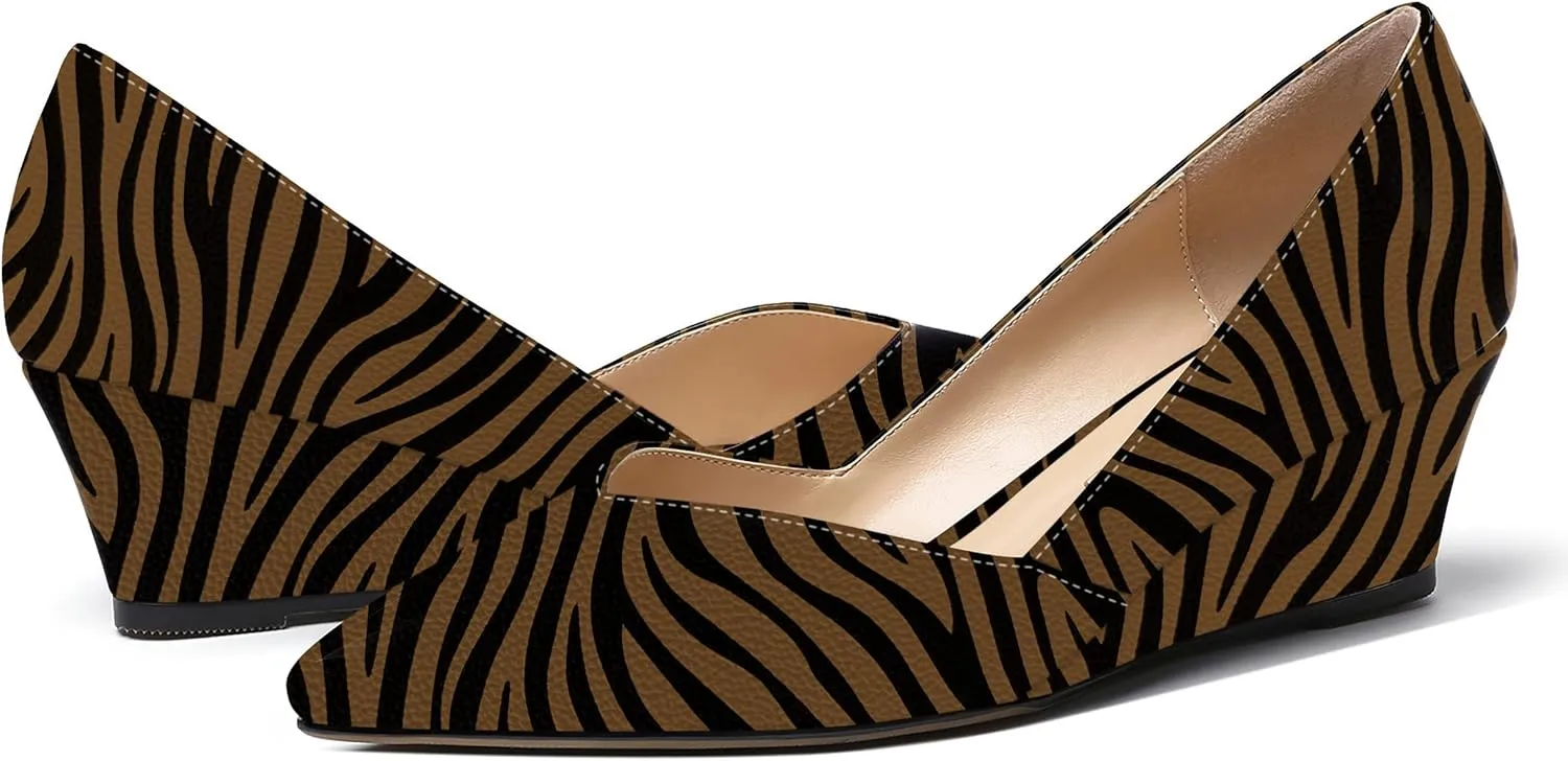 MODENCOCO Women's Slip On Professional Office Pointed Toe Patent Wedge Low Heel Pumps Shoes 2 Inch