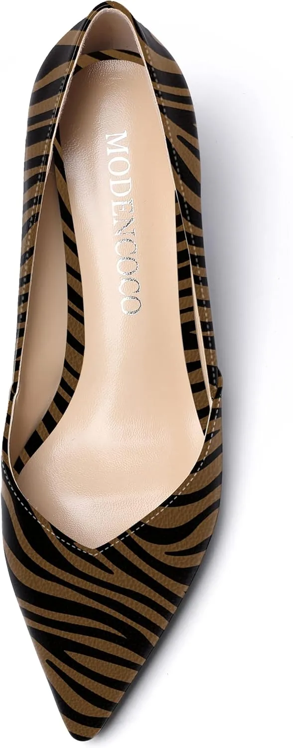 MODENCOCO Women's Slip On Professional Office Pointed Toe Patent Wedge Low Heel Pumps Shoes 2 Inch