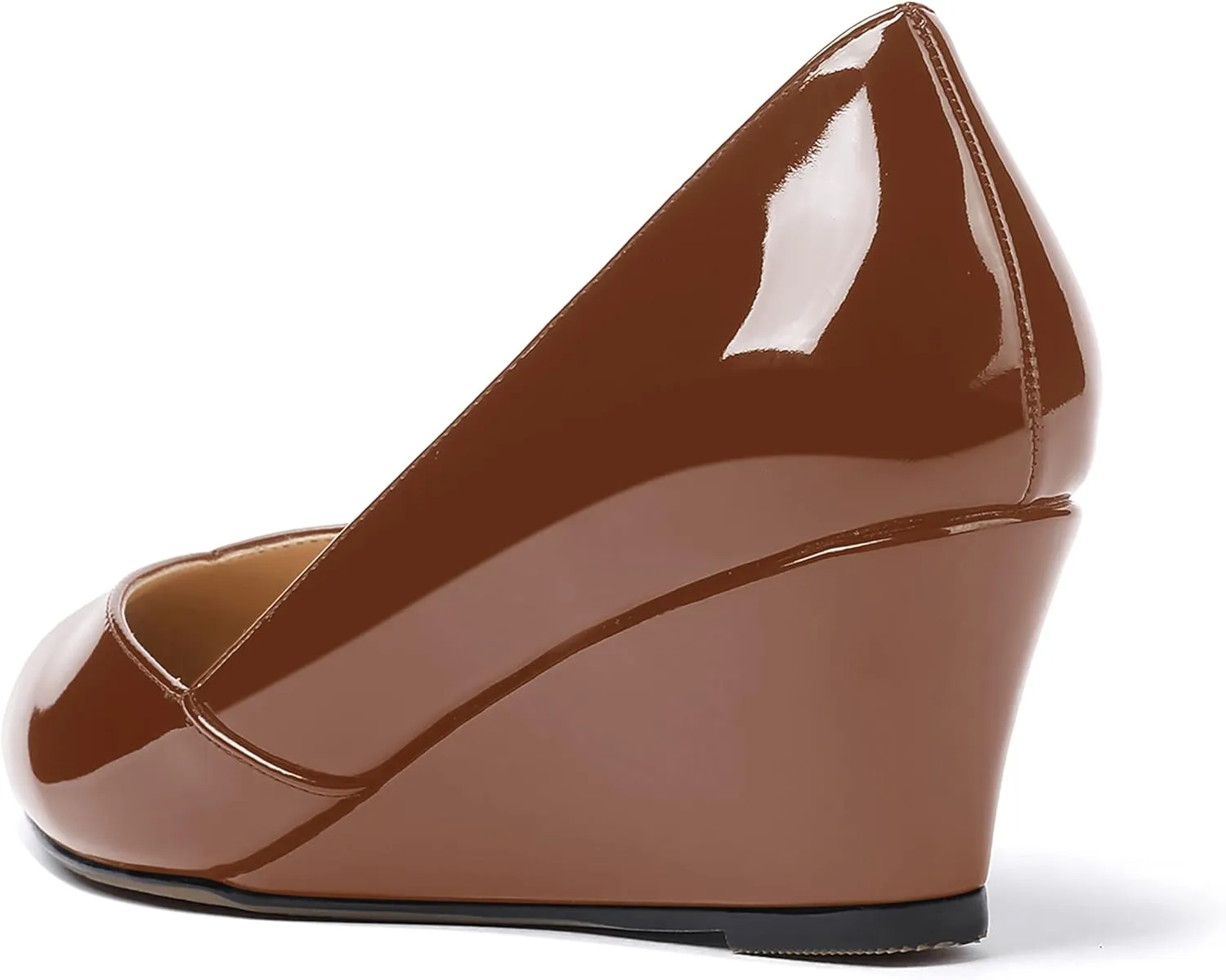 MODENCOCO Women's Slip On Professional Office Pointed Toe Patent Wedge Low Heel Pumps Shoes 2 Inch