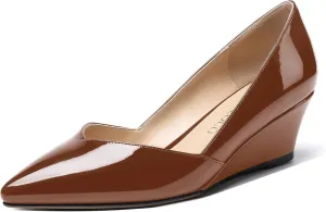 MODENCOCO Women's Slip On Professional Office Pointed Toe Patent Wedge Low Heel Pumps Shoes 2 Inch