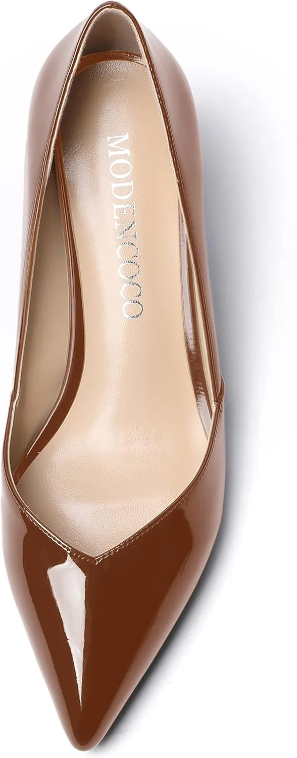 MODENCOCO Women's Slip On Professional Office Pointed Toe Patent Wedge Low Heel Pumps Shoes 2 Inch