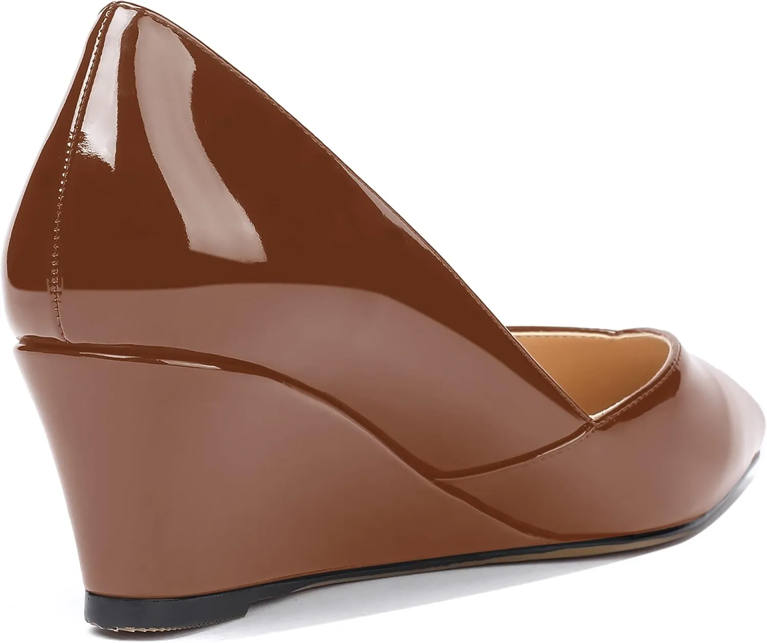 MODENCOCO Women's Slip On Professional Office Pointed Toe Patent Wedge Low Heel Pumps Shoes 2 Inch