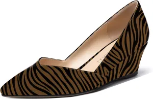 MODENCOCO Women's Slip On Professional Office Pointed Toe Patent Wedge Low Heel Pumps Shoes 2 Inch
