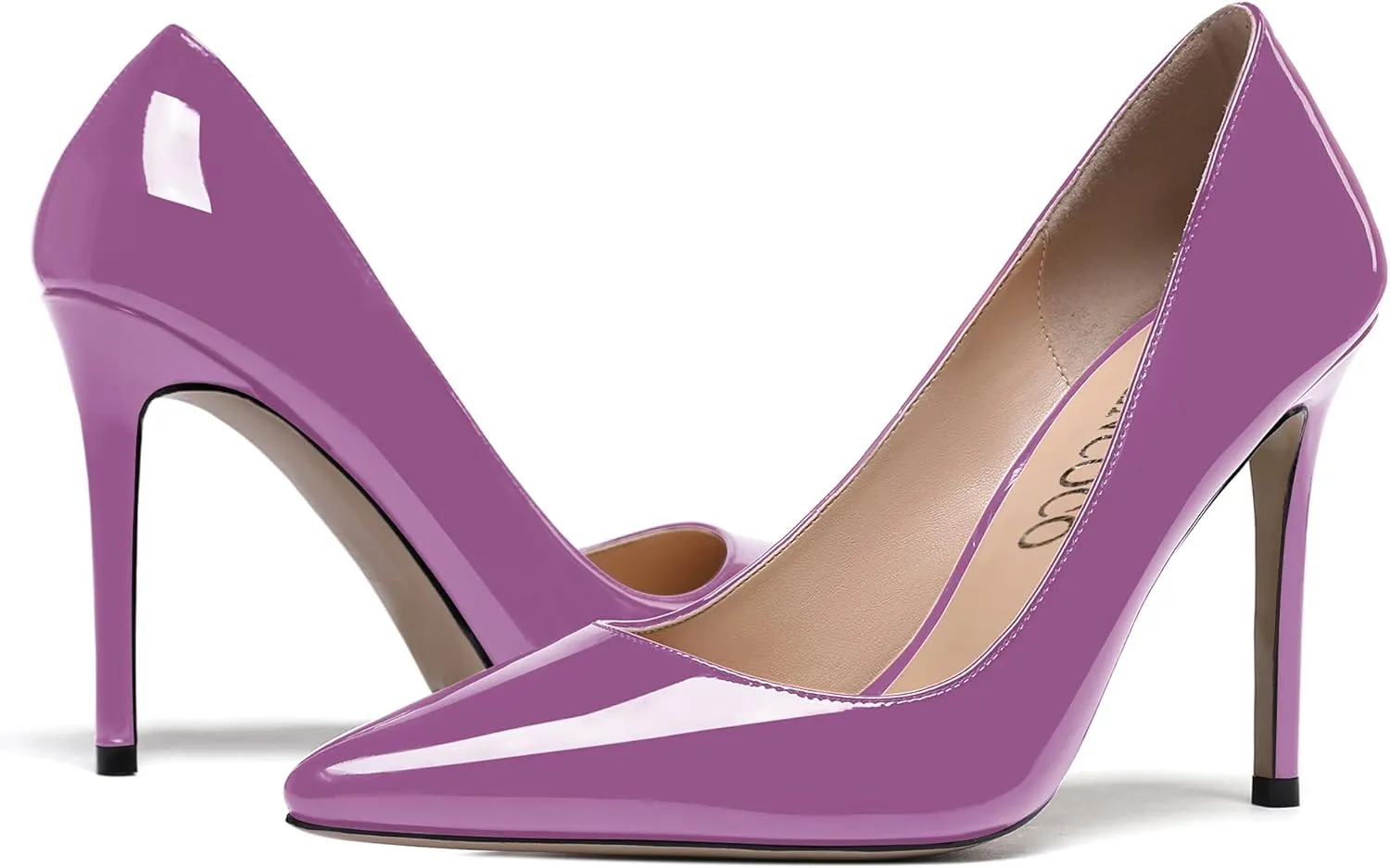 MODENCOCO Women's Solid Patent Leather Slip On Pointed Toe Stiletto High Heel Pump Shoes 4 Inch