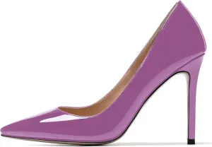 MODENCOCO Women's Solid Patent Leather Slip On Pointed Toe Stiletto High Heel Pump Shoes 4 Inch