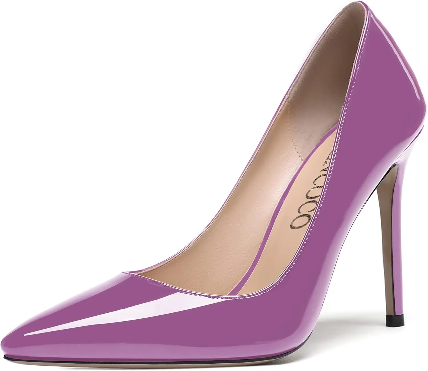 MODENCOCO Women's Solid Patent Leather Slip On Pointed Toe Stiletto High Heel Pump Shoes 4 Inch