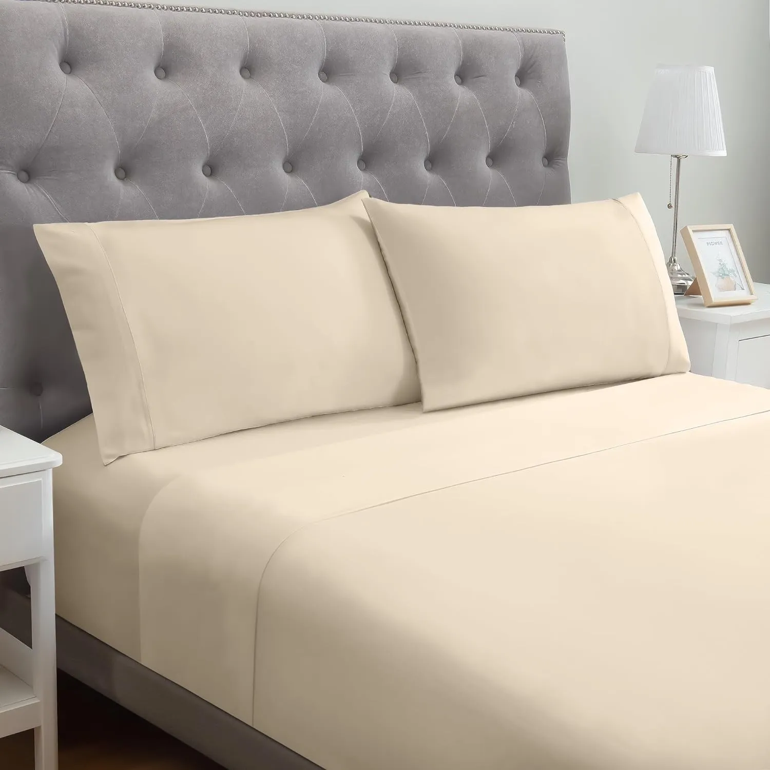 Modern Threads Soft Microfiber Solid Sheets - Luxurious Microfiber Bed Sheets - Includes Flat Sheet, Fitted Sheet with Deep Pockets, & Pillowcases Egg Shell King