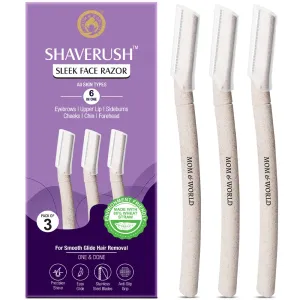Mom & World ShaveRush Sleek Face Razor, 6 in One, Made with 80% Wheat Straw, Environment Friendly, Stainless Steel Blades, Anti-Slip, Precision Shave (Pack of 3