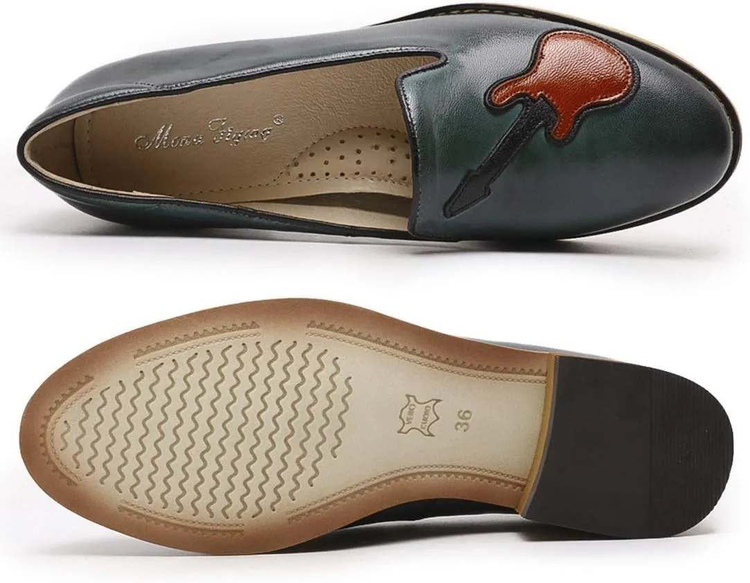 Mona flying Women's Leather Penny Loafers Slip On Flats Office Ladies Casual Shoes