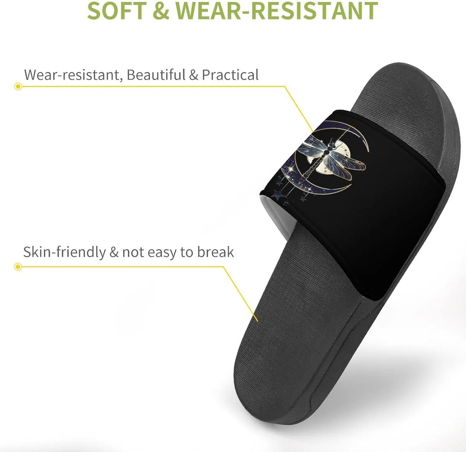 Moon Nature Insect Dragonfly Slippers for Women Men Anti-Slip Shower Slides Open Toe Slippers for Home Outdoor Beach