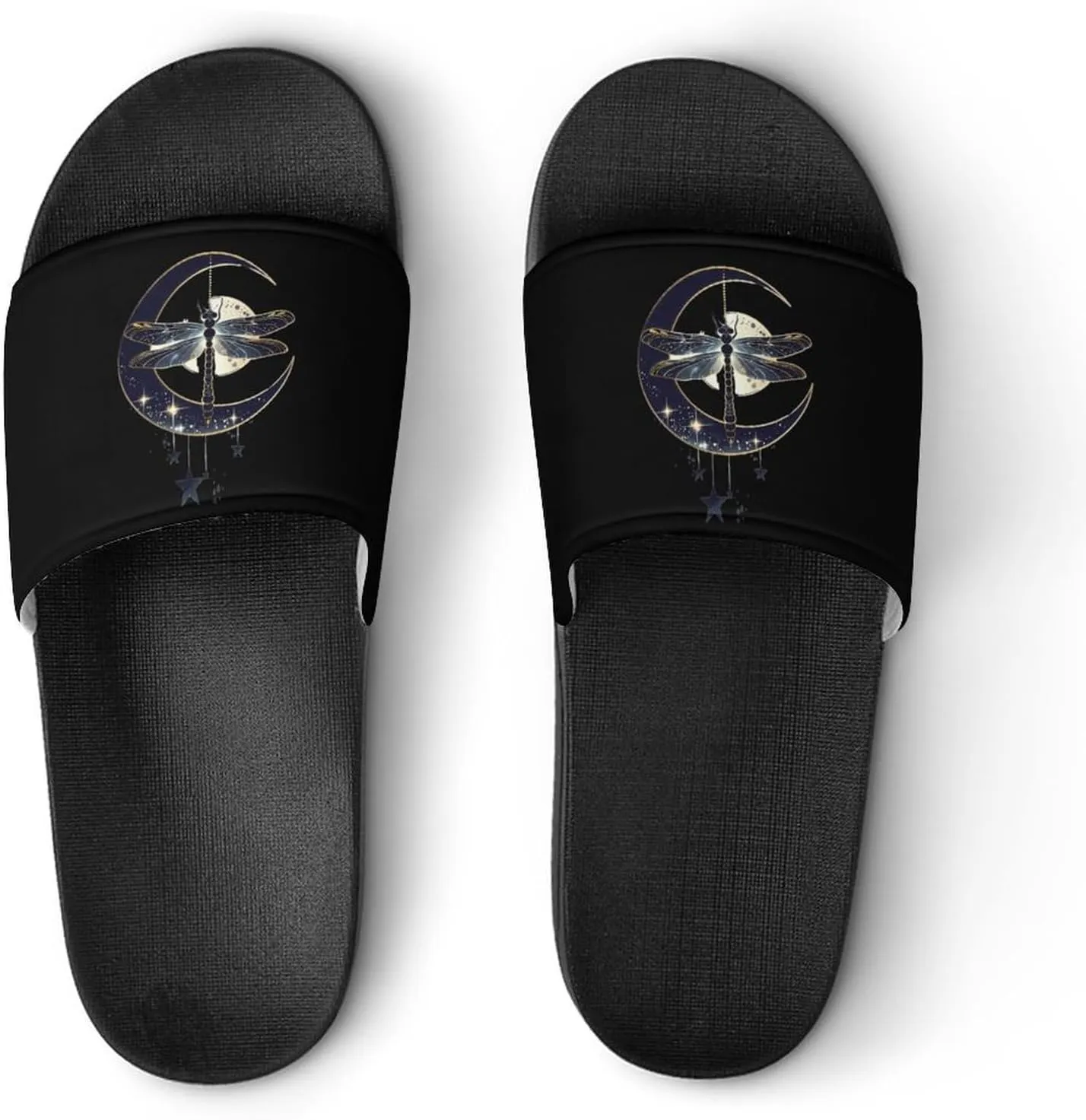 Moon Nature Insect Dragonfly Slippers for Women Men Anti-Slip Shower Slides Open Toe Slippers for Home Outdoor Beach